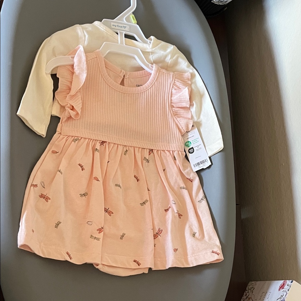 Carter's Pink Ruffle Dress with Dragonfly Print